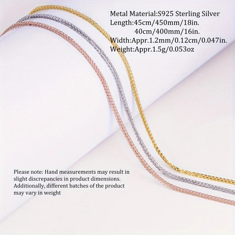 1pc 16-18inches rose Golden Silver solid 925 sterling silver foxtail chain necklace DIY jewelry making chain supplies findings