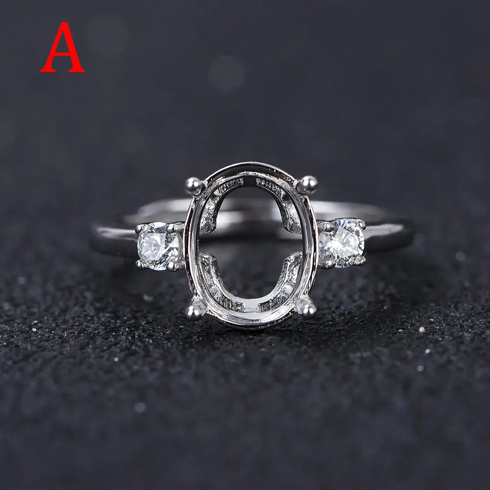 8x10mm S925 Sterling Silver Empty Ring Mount for DIY Jewelry - Multi-Styles Adjustable Prong Setting Gemstone Crafting Supplies