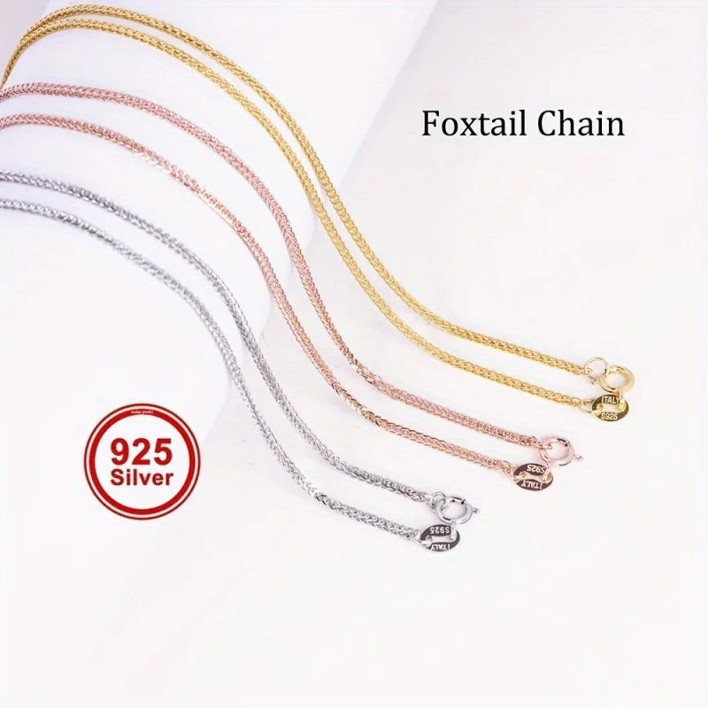 1pc 16-18inches rose Golden Silver solid 925 sterling silver foxtail chain necklace DIY jewelry making chain supplies findings