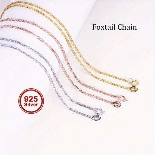 1pc 16-18inches rose Golden Silver solid 925 sterling silver foxtail chain necklace DIY jewelry making chain supplies findings