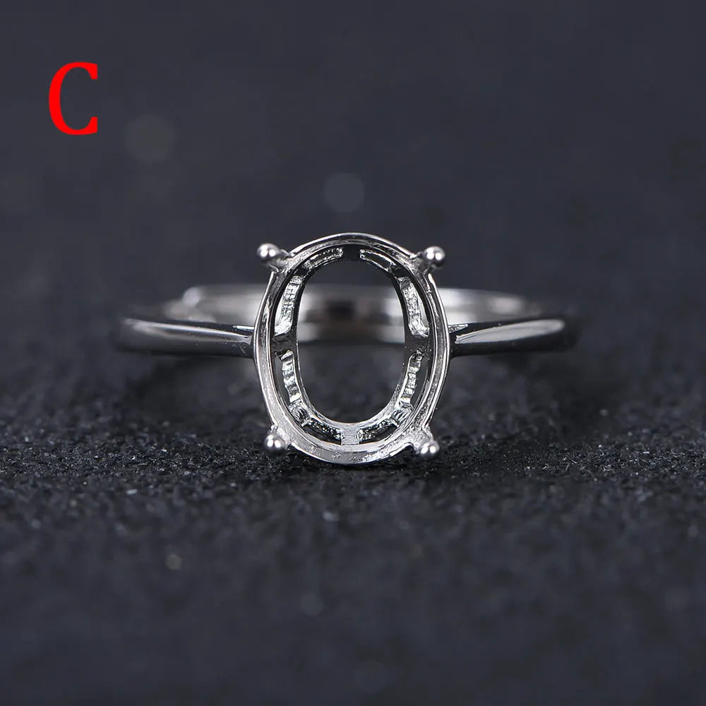 8x10mm S925 Sterling Silver Empty Ring Mount for DIY Jewelry - Multi-Styles Adjustable Prong Setting Gemstone Crafting Supplies