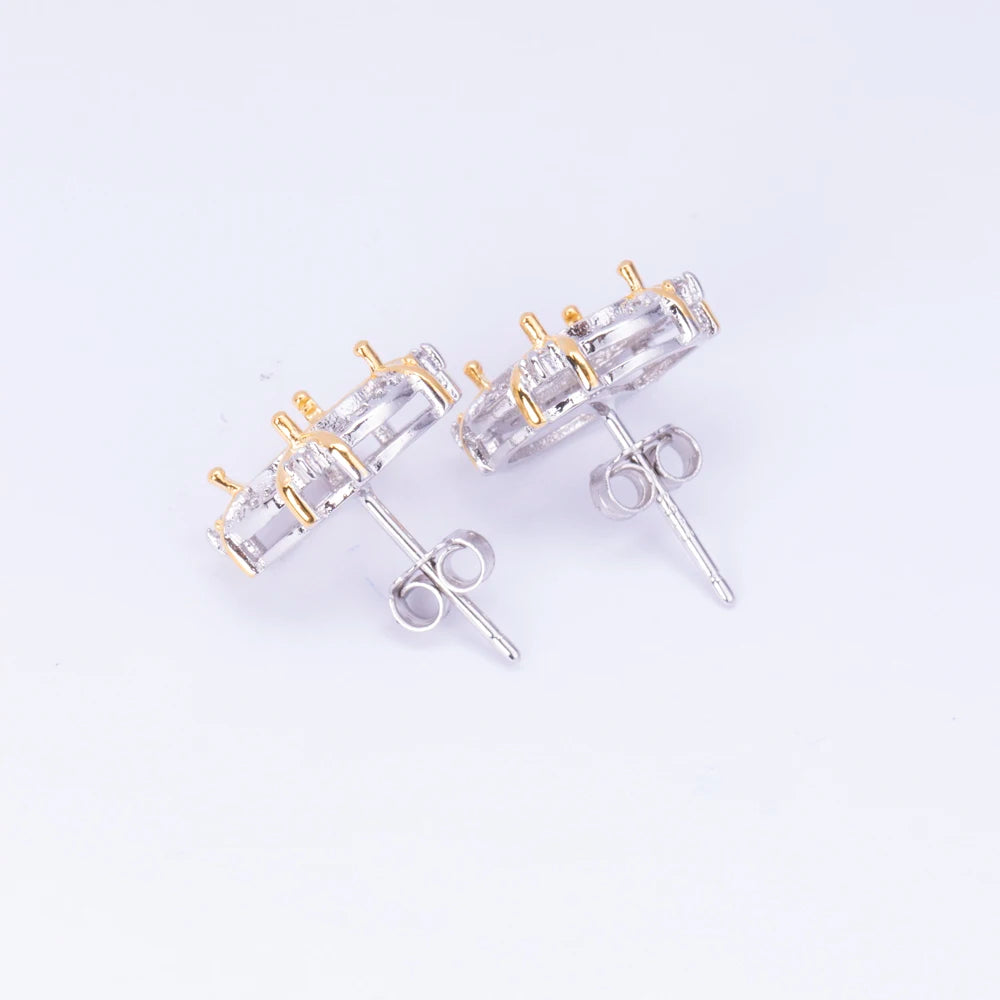 Dual-tone Plated Ring, Earrings, and Pendant Setting Kit 6*8mm, S925 Sterling Silver Material, Suitable for DIY  Jewelry