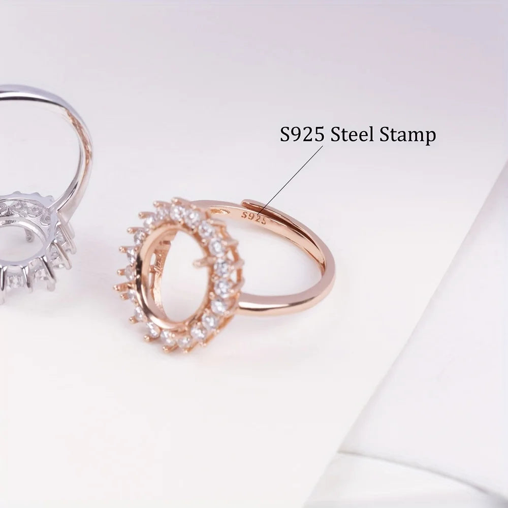Multiple Size Oval CZ Stone Prong Setting 925 Sterling Silver Bezel Tray Adjustable Ring Settings For DIY Ring Jewelry