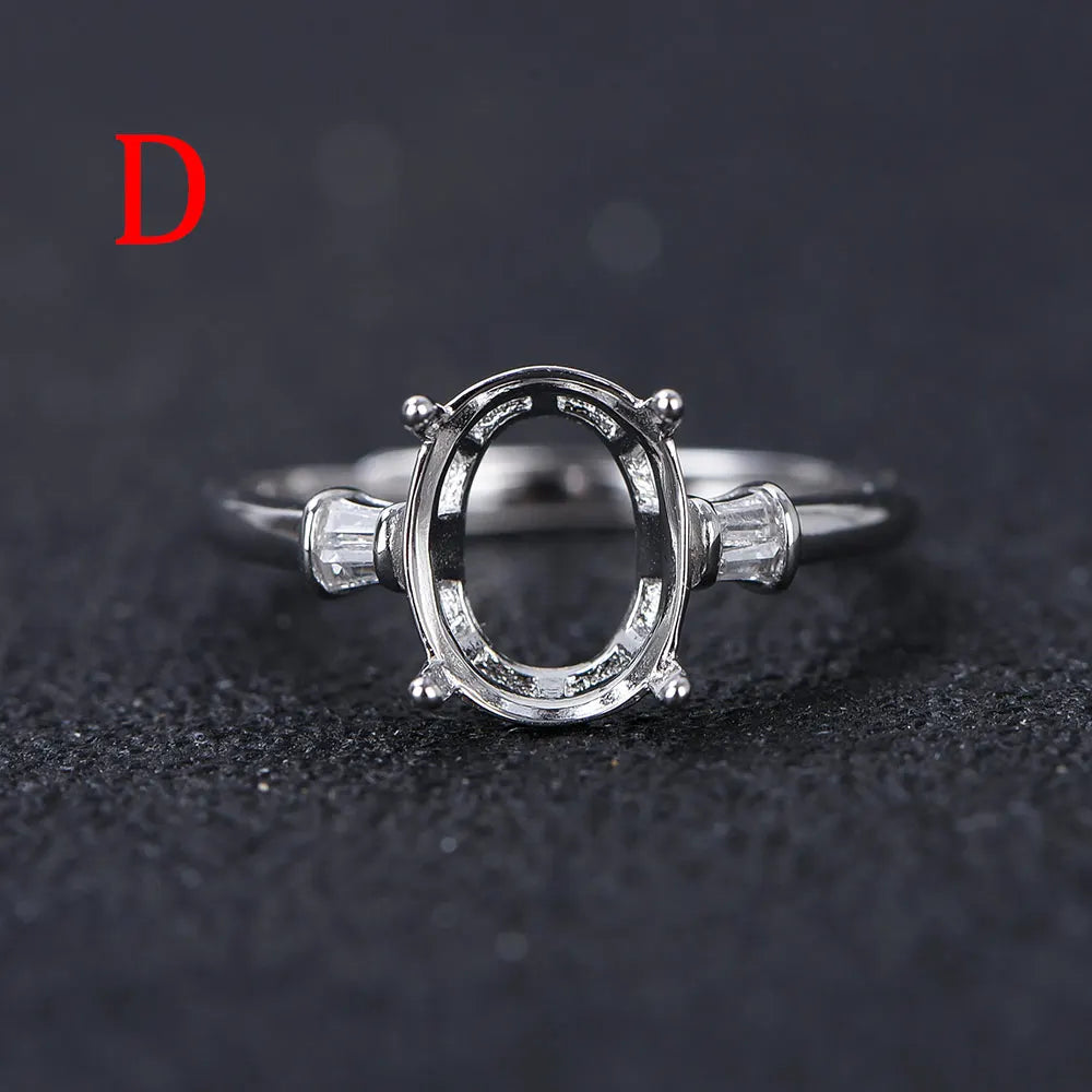 8x10mm S925 Sterling Silver Empty Ring Mount for DIY Jewelry - Multi-Styles Adjustable Prong Setting Gemstone Crafting Supplies