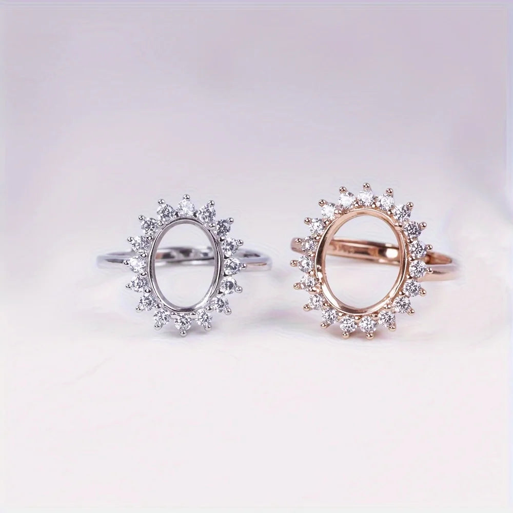Multiple Size Oval CZ Stone Prong Setting 925 Sterling Silver Bezel Tray Adjustable Ring Settings For DIY Ring Jewelry