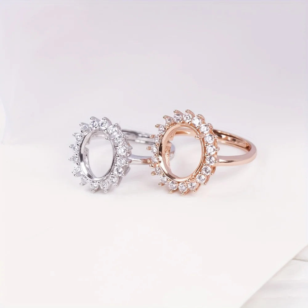 Multiple Size Oval CZ Stone Prong Setting 925 Sterling Silver Bezel Tray Adjustable Ring Settings For DIY Ring Jewelry