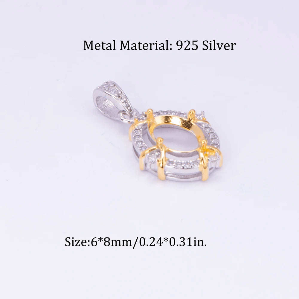 Dual-tone Plated Ring, Earrings, and Pendant Setting Kit 6*8mm, S925 Sterling Silver Material, Suitable for DIY  Jewelry