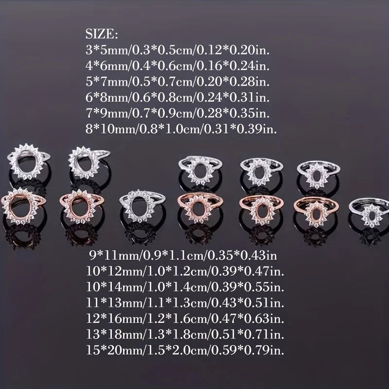 Multiple Size Oval CZ Stone Prong Setting 925 Sterling Silver Bezel Tray Adjustable Ring Settings For DIY Ring Jewelry
