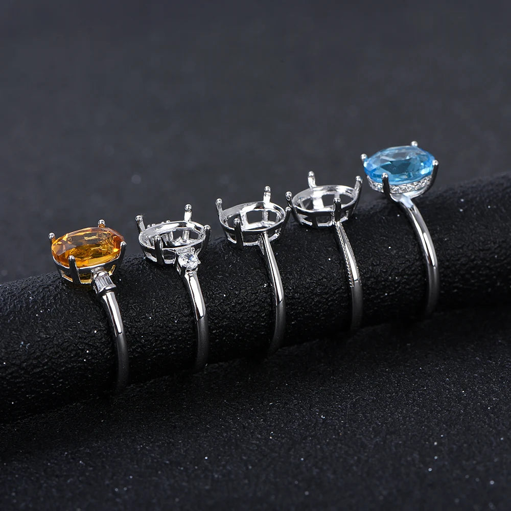8x10mm S925 Sterling Silver Empty Ring Mount for DIY Jewelry - Multi-Styles Adjustable Prong Setting Gemstone Crafting Supplies