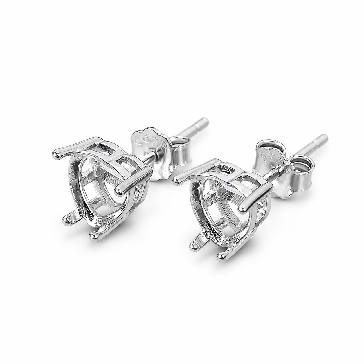 6mm and 7mm Heart Stud Earring Settings in S925 Sterling Silver