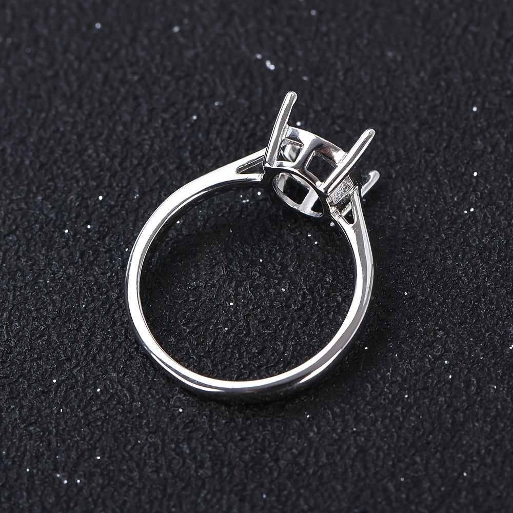 925 Silvery 8x10 Simple Four-Prong Engagement Ring Blank Band - Ideal for Custom Engraving & Personalization, Jewelry Making Essentials, Blank Band Jewelry|Minimalist Ring Design|Durable Metal Band, Blank Rings