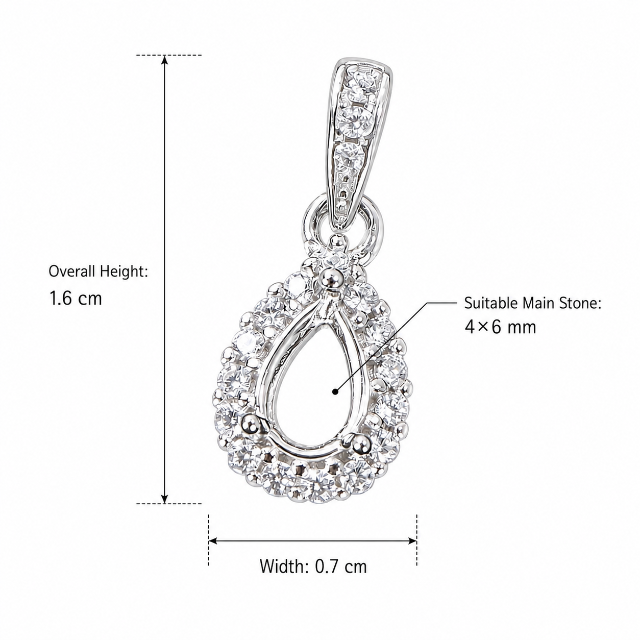4×6mm Pear Pendant Setting in S925 Sterling Silver for DIY Jewelry Making