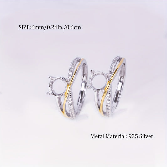 WEATIAPO S925 Sterling Silveryy Two-Tone Craft Ring Base with Starry Accents - Jewelry Making Supplies