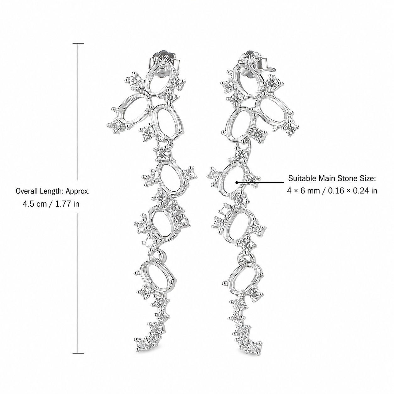 4×6mm Oval Luxury Dangle Earring Setting in S925 Sterling Silver