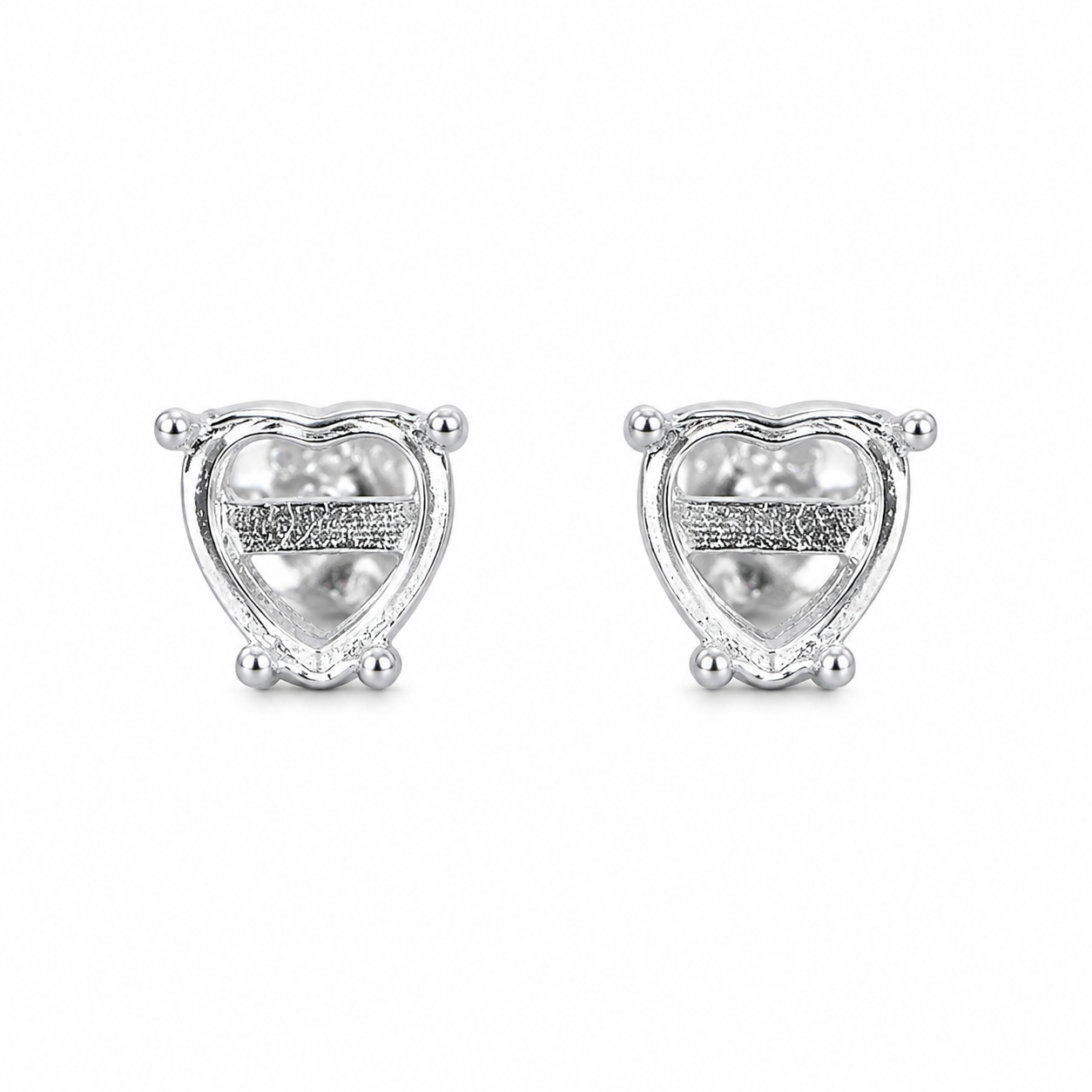 6mm and 7mm Heart Stud Earring Settings in S925 Sterling Silver