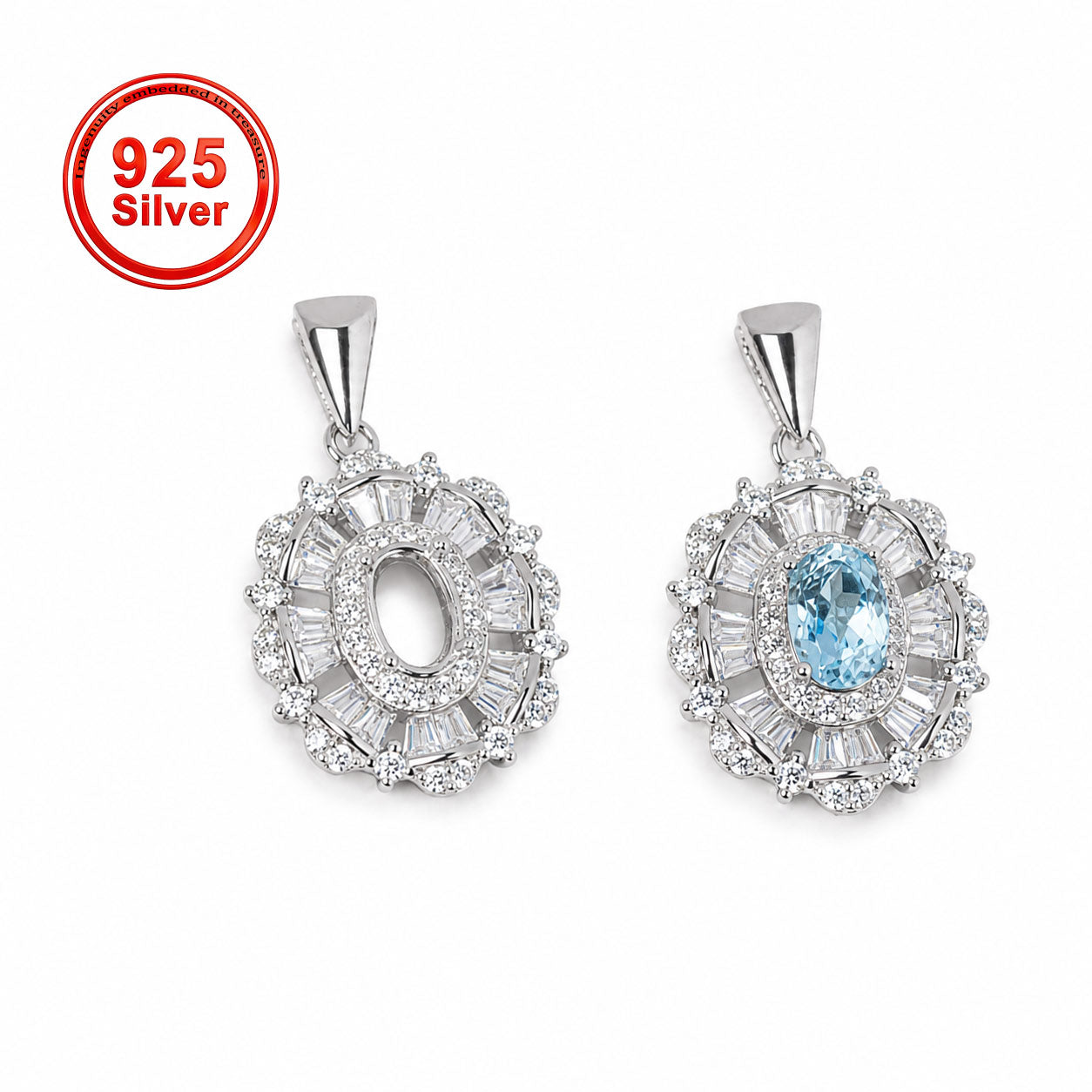 4×6mm Oval Luxury Pendant Setting S925 Sterling Silver for DIY Jewelry Making