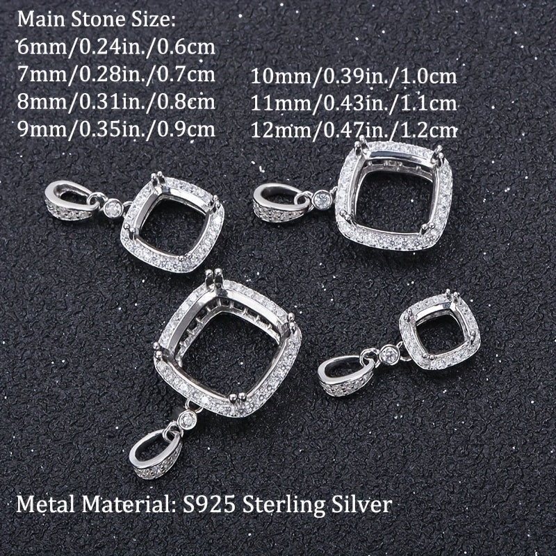S925 Sterling Silver Cushion Pendant Base - 6-12mm Adjustable DIY Jewelry Base Minimalist Elegance Handmade for Stunning Accessories, Jewelry Making