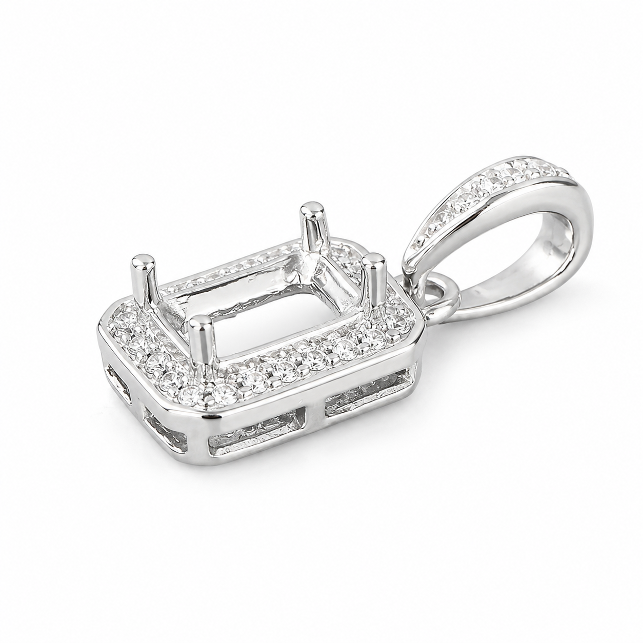 4×6mm Rectangle Pendant Setting in S925 Sterling Silver for DIY Jewelry Making