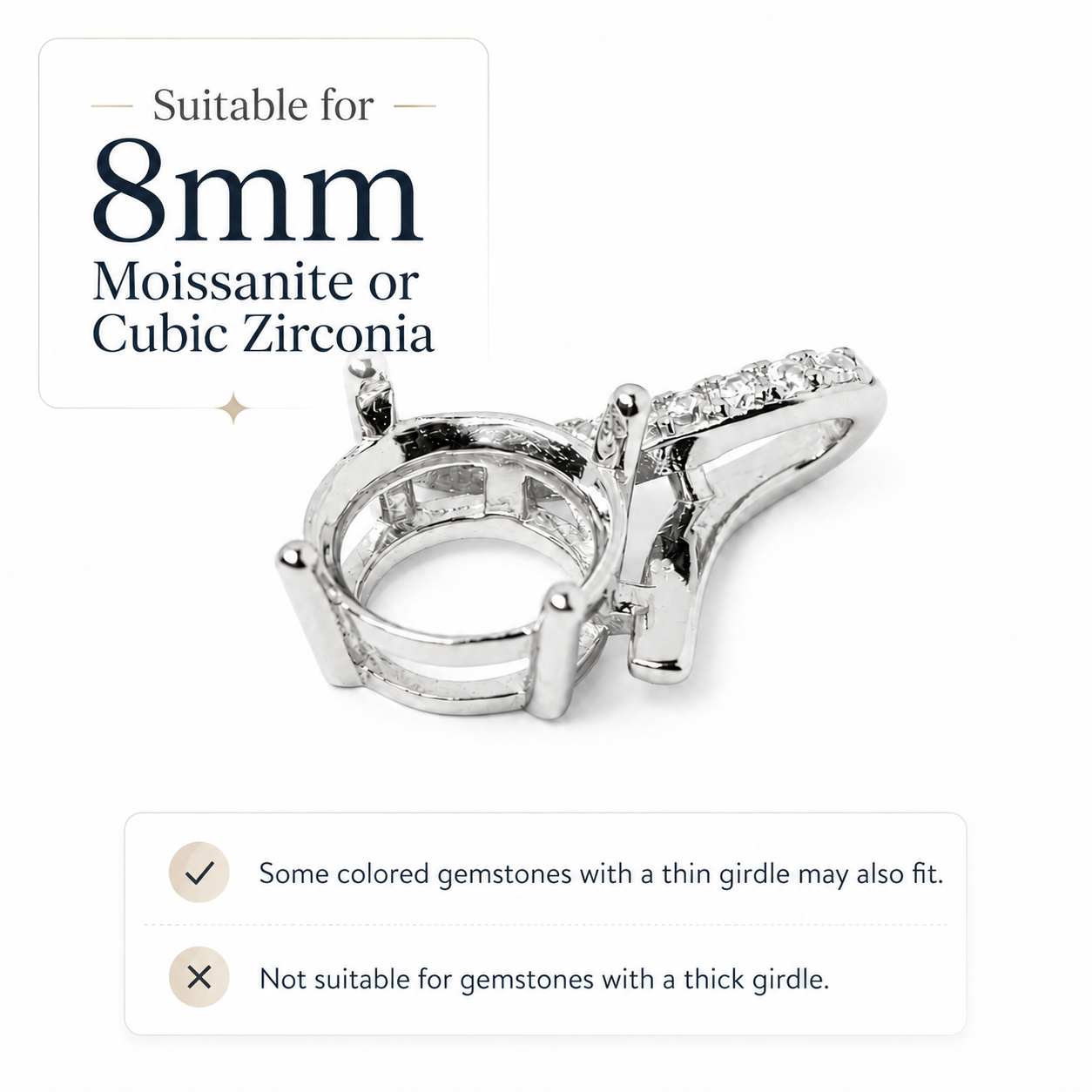 8mm Round Pendant Setting S925 Sterling Silver for Moissanite