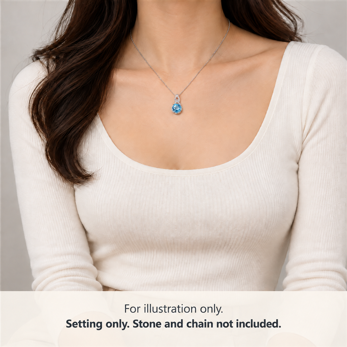 Model wearing custom necklace made with 925 silver gourd coin bezel pendant setting