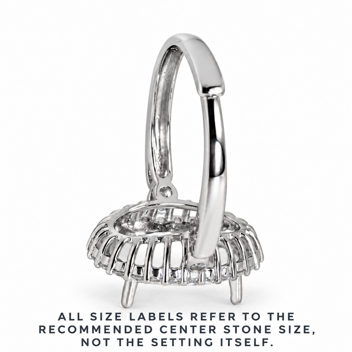Top view of S925 sterling silver oval ring setting showing the gemstone mount