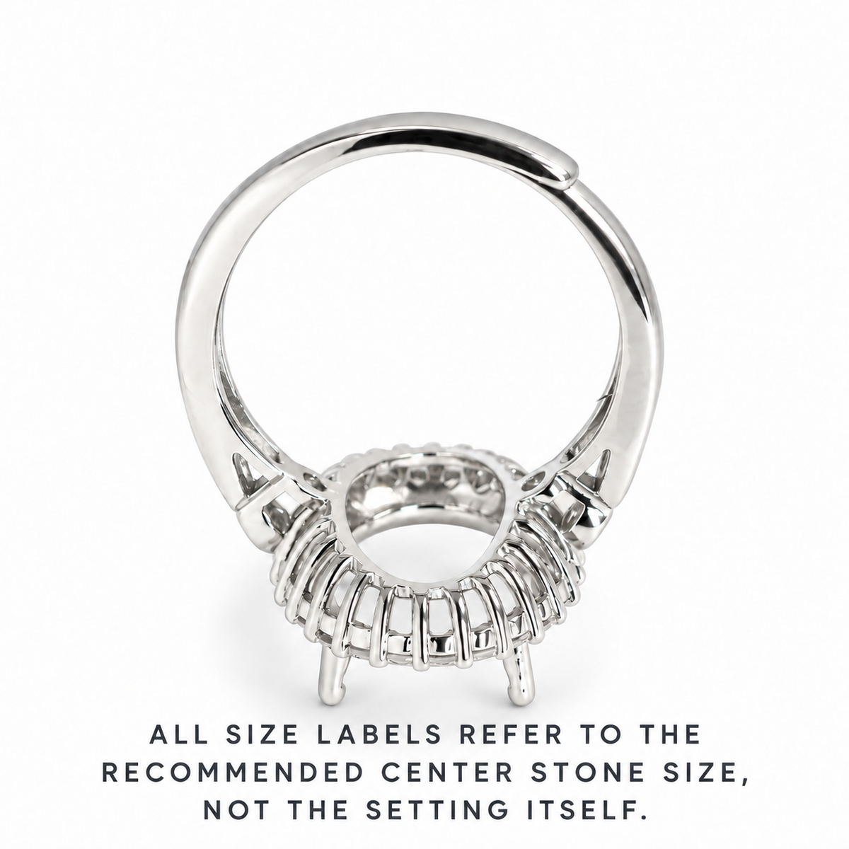 Top view of S925 sterling silver oval ring setting showing the gemstone mount
