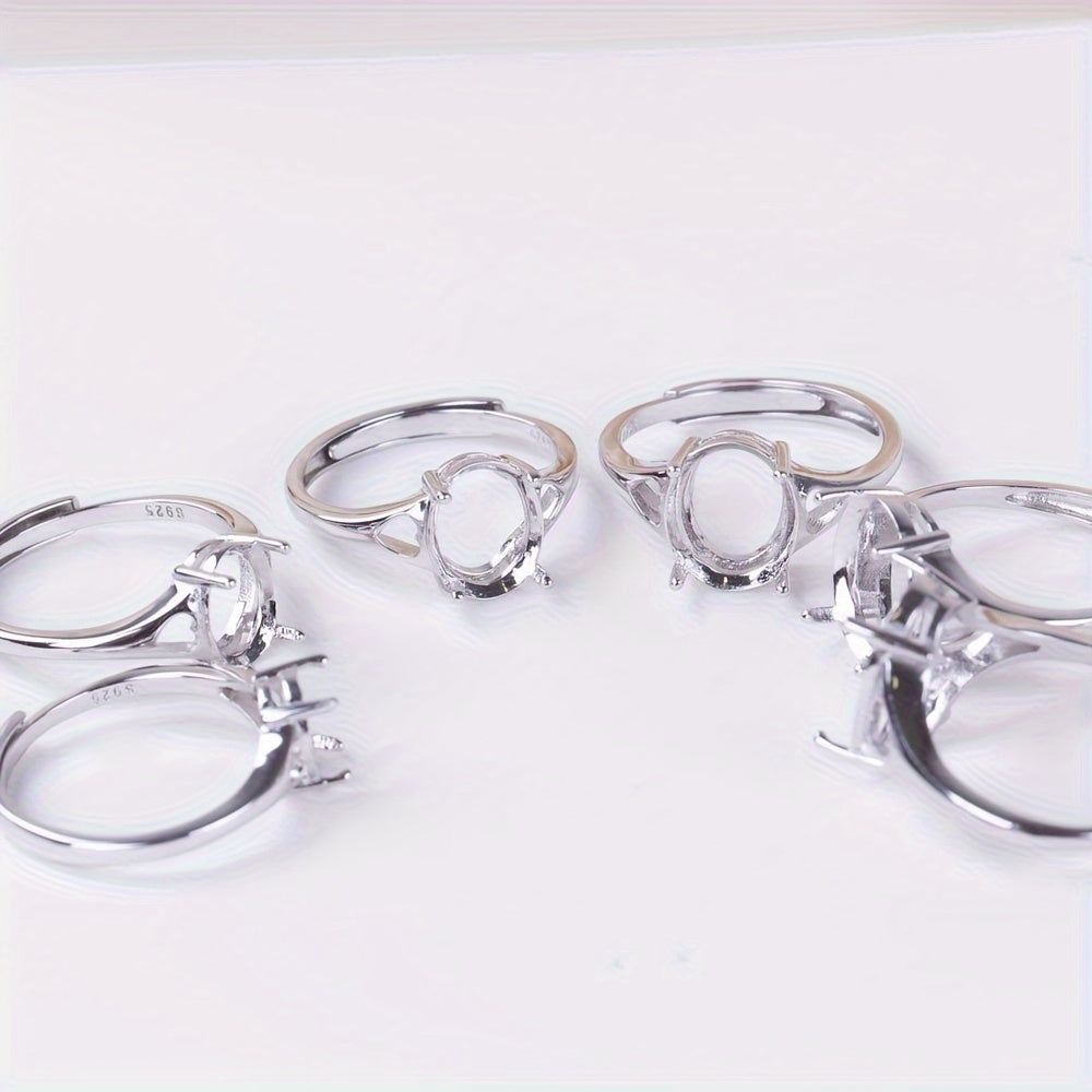 WEATIAPO S925 Sterling Silvery Heart-Shaped Ring Base for Jewelry Making, 6*8-10*14 Simple Ring Base, Silvery Material, Weitian