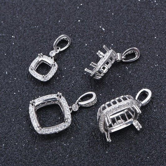 S925 Sterling Silver Cushion Pendant Base - 6-12mm Adjustable DIY Jewelry Base Minimalist Elegance Handmade for Stunning Accessories, Jewelry Making