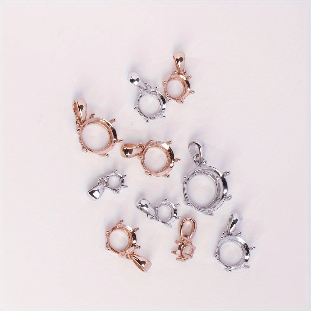 1pc 5-20mm Round 6 Prongs Pendant Settings Solid 925 Sterling Silvery Charm Bezel for Gemstone Rose Golden Plated