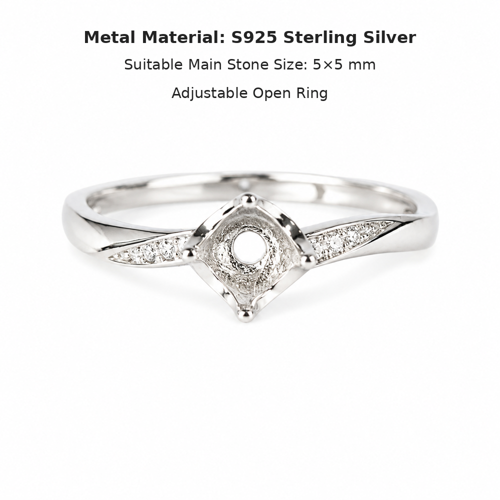 5mm Round Ring Setting S925 Sterling Silver Moissanite Style for DIY Jewelry Making