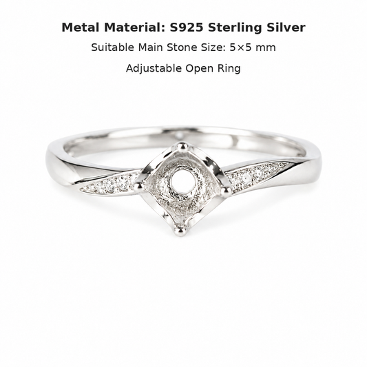 5mm Round Ring Setting S925 Sterling Silver Moissanite Style for DIY Jewelry Making